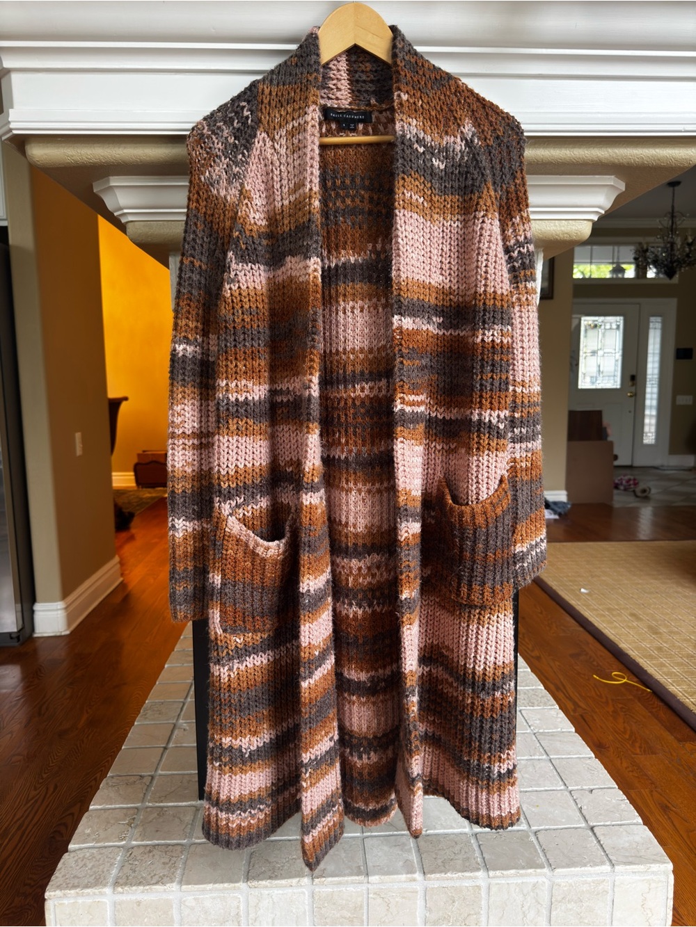 Skull Cashmere Blush Brown Knit Oversized Longline Duster Cardigan Boho Beach S